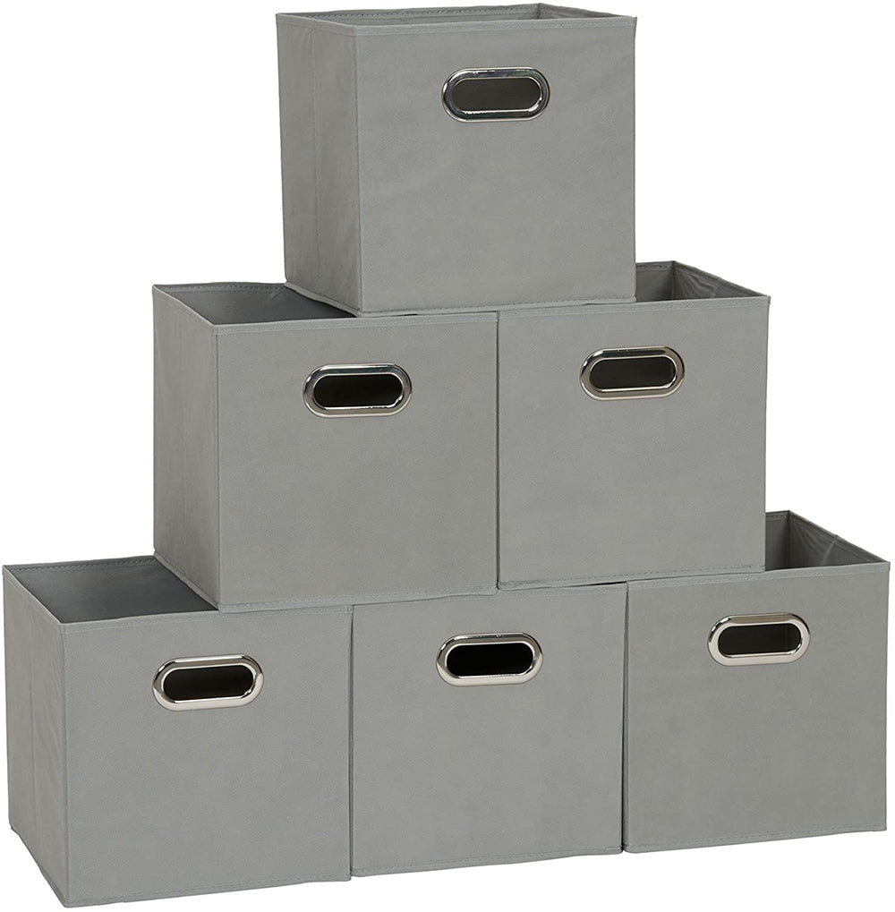 KUBEEZ-BGR KUBeez  Modular compatible fabric bin, 81-1 Foldable Fabric Storage Bins, Grey, 6-pack